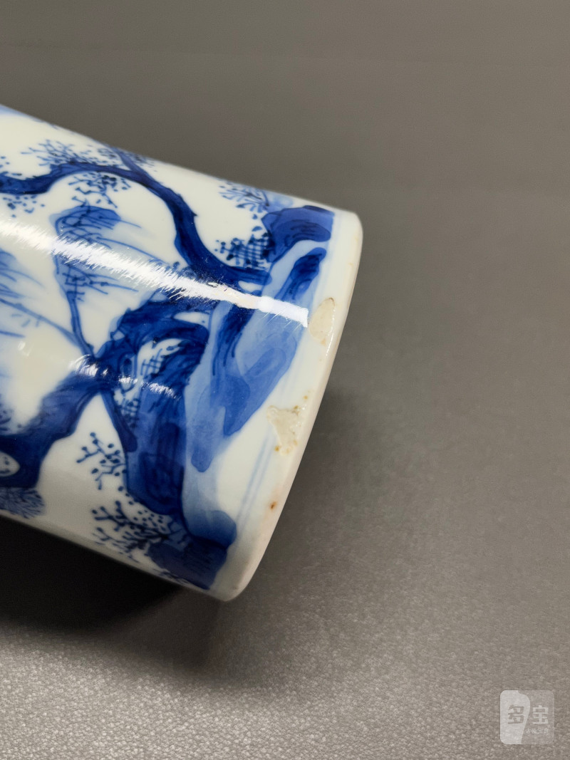 清康熙  青花踏雪寻梅图笔筒 - 图10